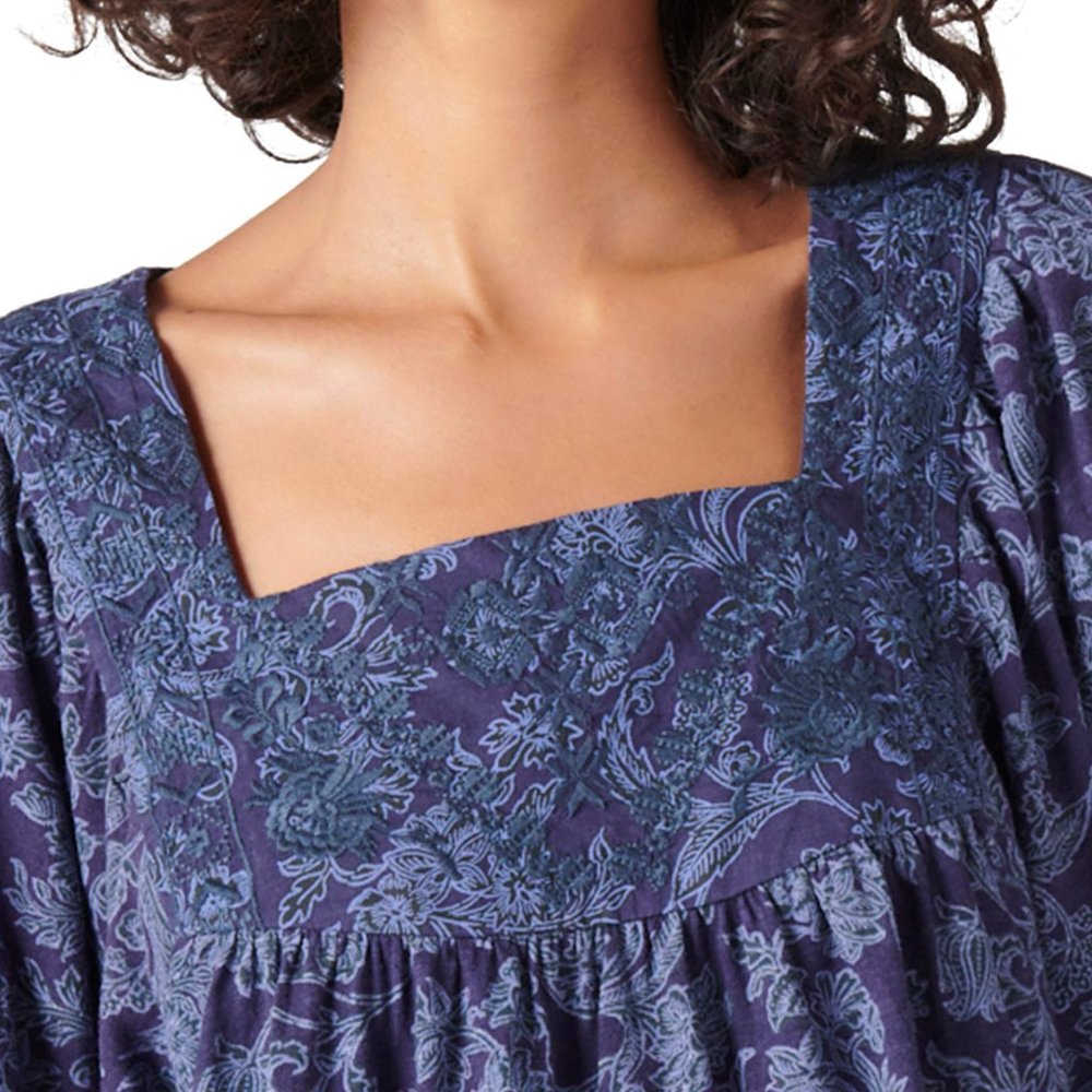 Lucky Brand Tonal Embroidered Square Neck Top - Navy Multi - Picture 4 of 7